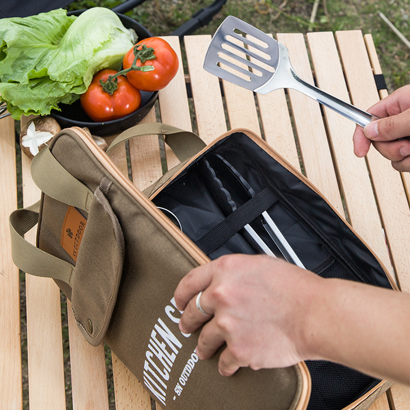 Camping Cooking Organizer - 8 個キャンプキッチン調理器具セットポータブルバッグアウトドア旅行用品収納バッグステンレス鋼調理セットバーベキューピクニック用