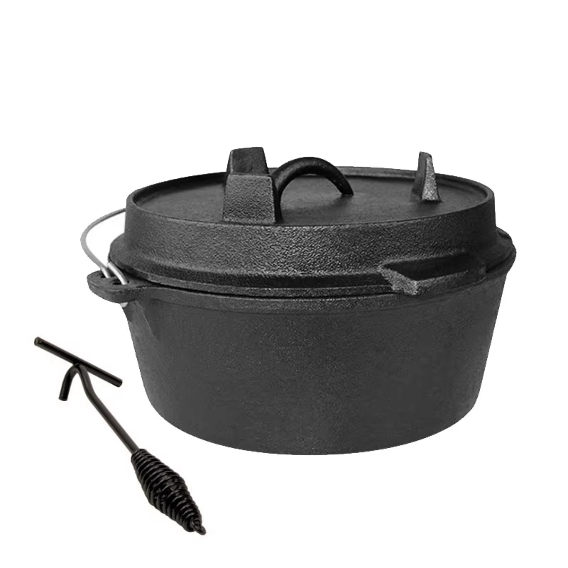 Camp Dutch Oven Cast - 25 センチメートル鋳鉄ダッチオーブンキャンプポット屋外ポータブル多機能調理器具シチューポットバーベキュースープポットピクニックキャンプ用