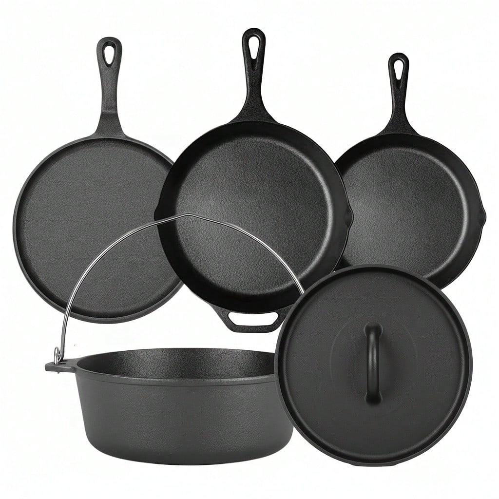 Camp Dutch Oven Cast - PACILACK 鉄製鍋フライパンセット、4点セット（スキレット、グリドル、ダッチオーブン付き）、BBQやアウトドア料理に最適なキャンプ必需品 sh260818103571556071508