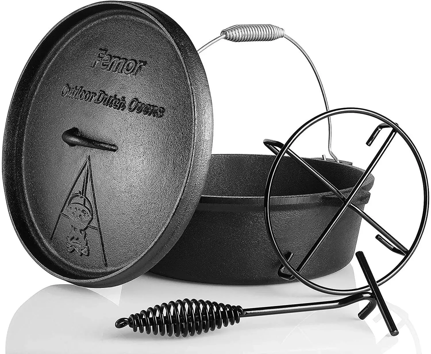 Camp Dutch Oven Cast - 屋外キャンプ用鋳鉄ハッチオーブン、バーベキュー用キャセロール、5,8l