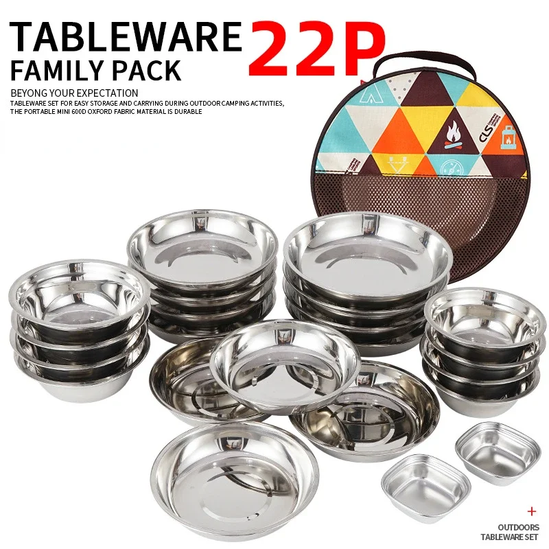 Camping Cooking Dining Set - CLSキャンプ用ポータブルダイニングプレート22点セット アウトドアキャンプ食器 セルフドライブBBQプレート ホームスープポットボウルプレートセット