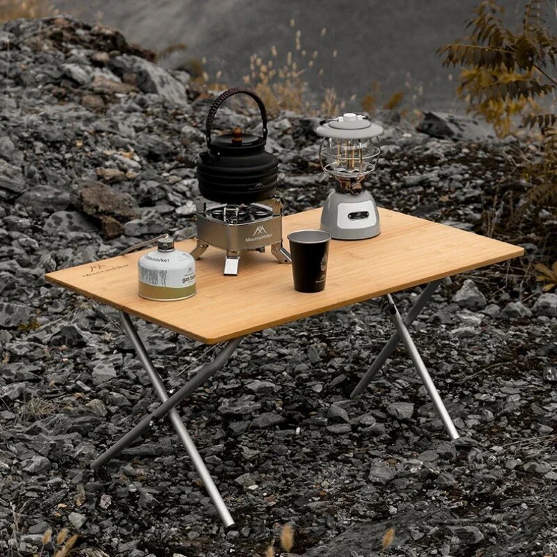Camping Cooking Table - 折りたたみ式で持ち運び可能な竹製のポータブル折りたたみ式デスク,ピクニック用の高速収納テーブル,2または3つの折りたたみ式ブレード