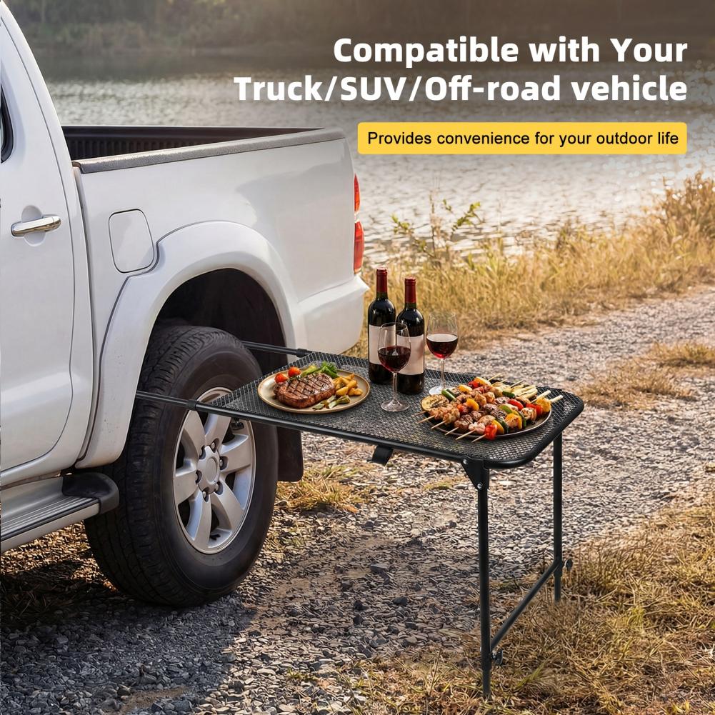 Camping Cooking Table - タイヤマウントキャンプデスク、テールゲートパーティー、ピクニック、アウトドアクッキング用スチール製折りたたみデスク、車やSUVのタイヤに取り付け可能なテーブル