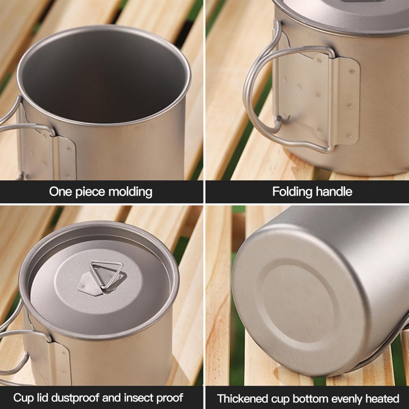 折りたたみハンドル付きチタン製キャンプマグ 軽量ポータブルア - Camping Cooking Organizer のレビューと価格