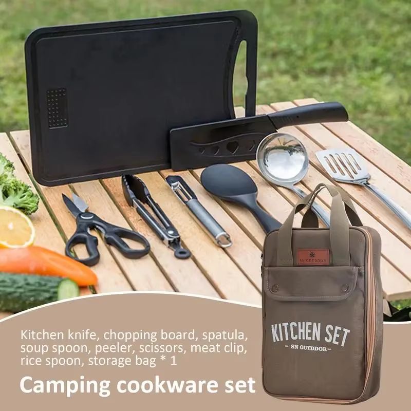 8 個キャンプキッチン調理器具セットポータブルバッグアウトド - Camping Cooking Organizer のレビューと価格