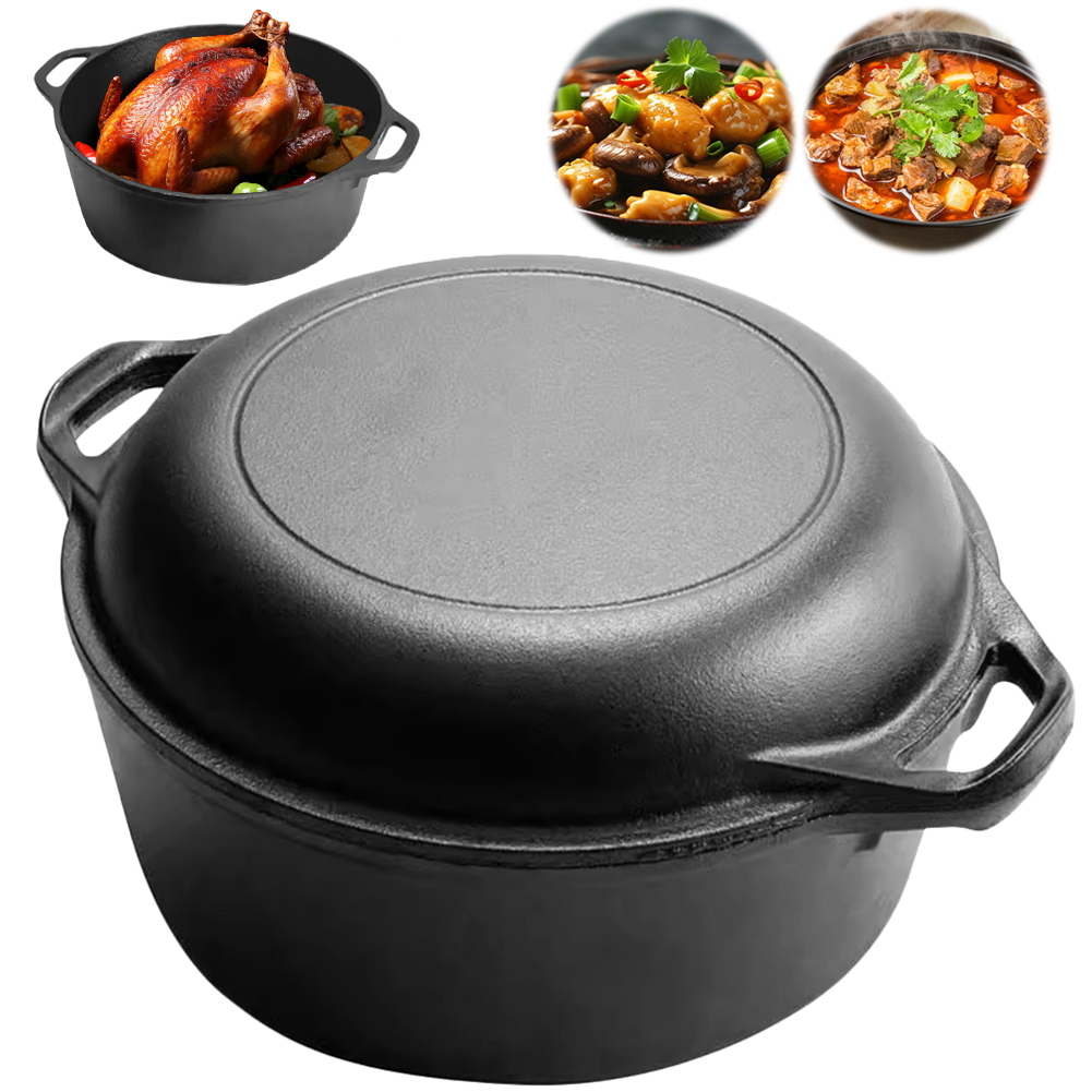 2 in 1 鋳鉄ダッチオーブン鍋、デュアルハンドル付きスキ - Camp Dutch Oven Cast のレビューと価格