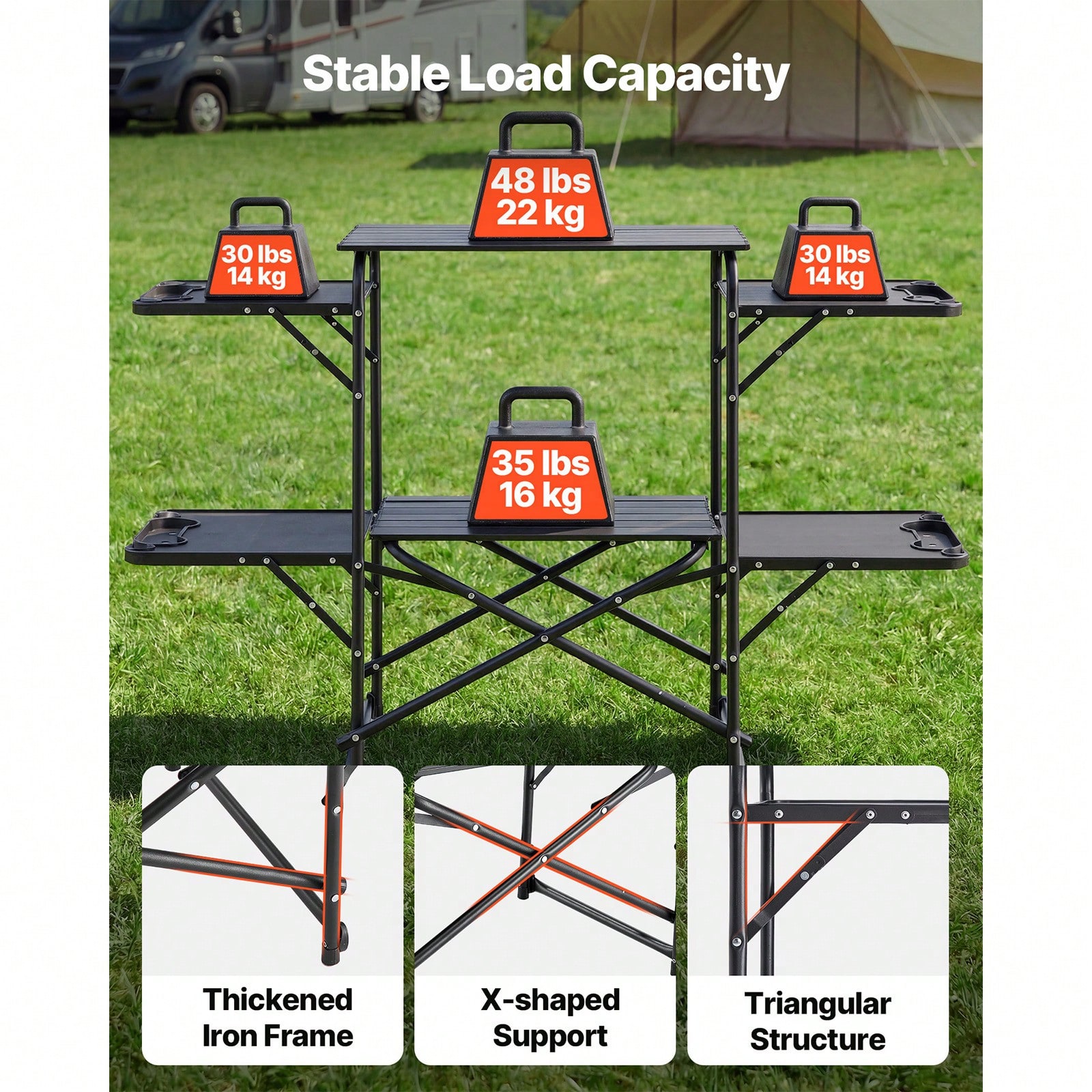 キャンプ用キッチンテーブル、スリム折りたたみクックステーショ - Camping Cooking Table のレビューと価格