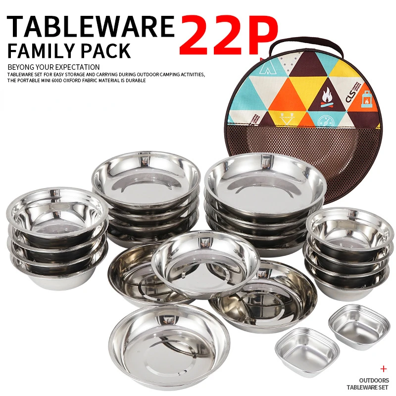 22点セットの携帯用キャンプ食器セット。屋外バーベキュー、車 - Camping Cooking Dining Set のレビューと価格