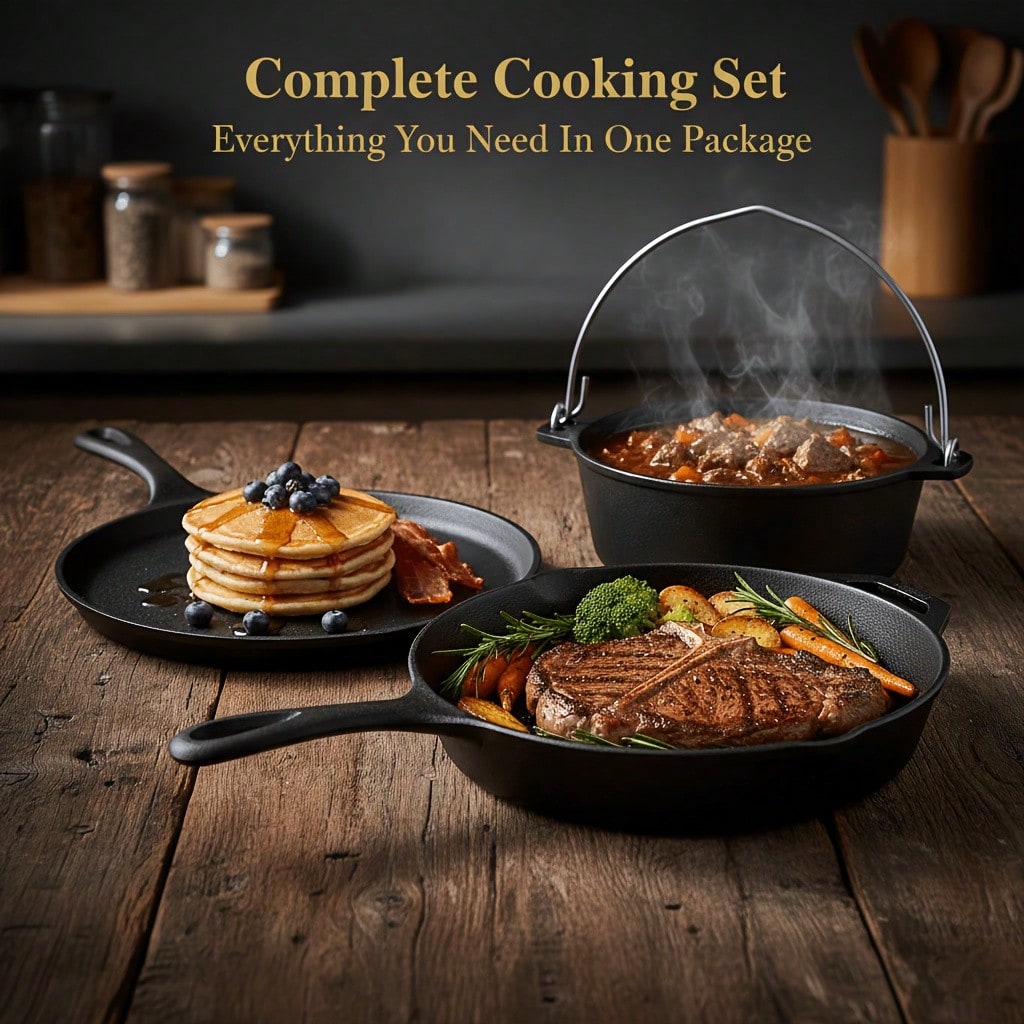 PACILACK 鉄製鍋フライパンセット、4点セット（スキレ - Camp Dutch Oven Cast のレビューと価格
