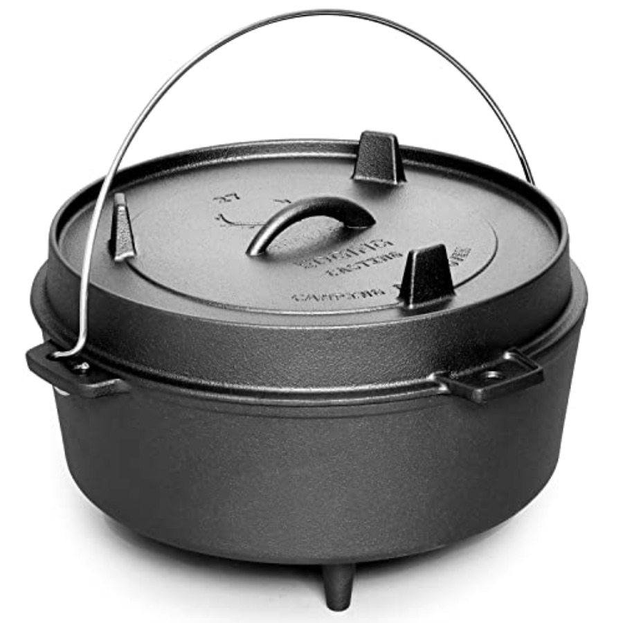 プレシーズン加工済みの鋳鉄製ダッチオーブン、スキレット蓋付き - Camp Dutch Oven Cast のレビューと価格