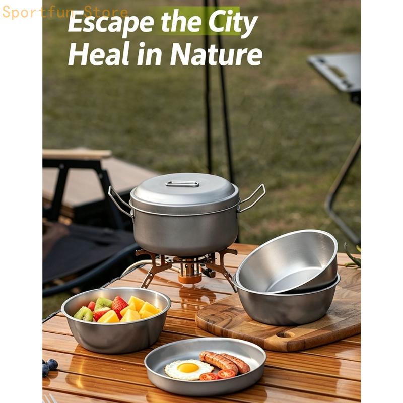 鍋蓋とトレイ付きキャンプ食事調理器具グループ、金属構造、屋外 - Camping Cooking Dining Set のレビューと価格